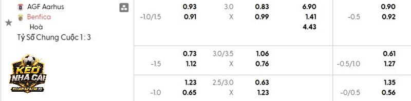 Tỷ lệ kèo Aarhus vs Benfica