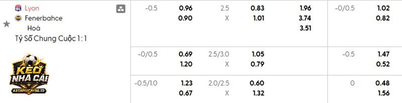 Tỷ lệ kèo Lyon vs Fenerbahce